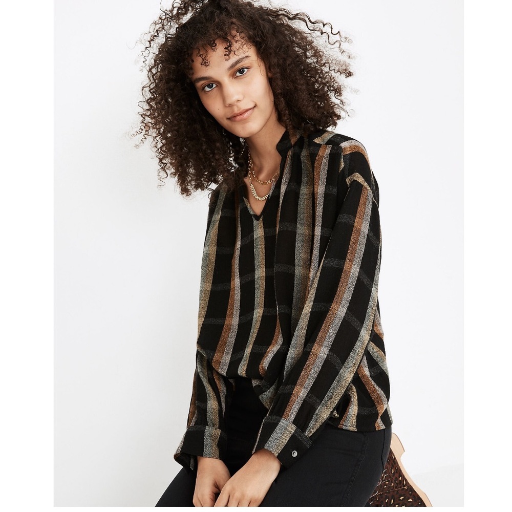 Madewell Highroad Popover Shirt in Lessing Plaid black with an white size M - Picture 2 of 14